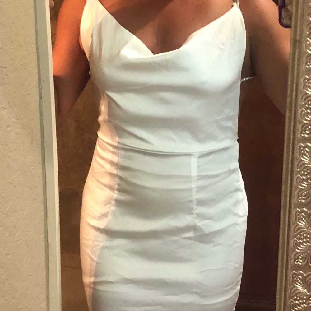New with tags white satin rhinestone mini slip dress - Picture 6 of 9